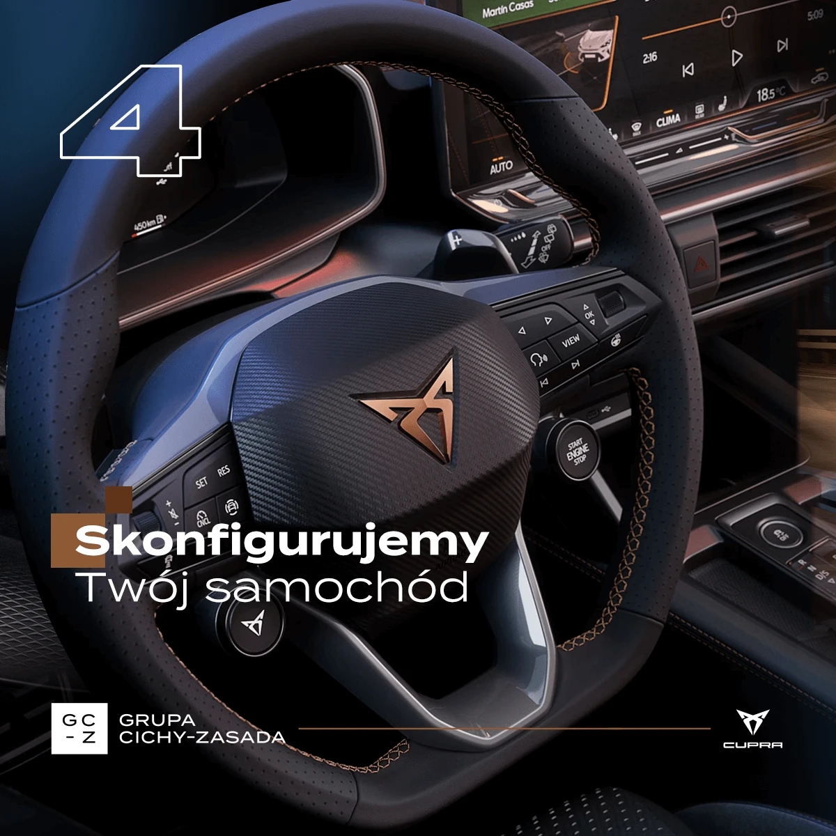 Skórzana kierownica z logo CUPRA