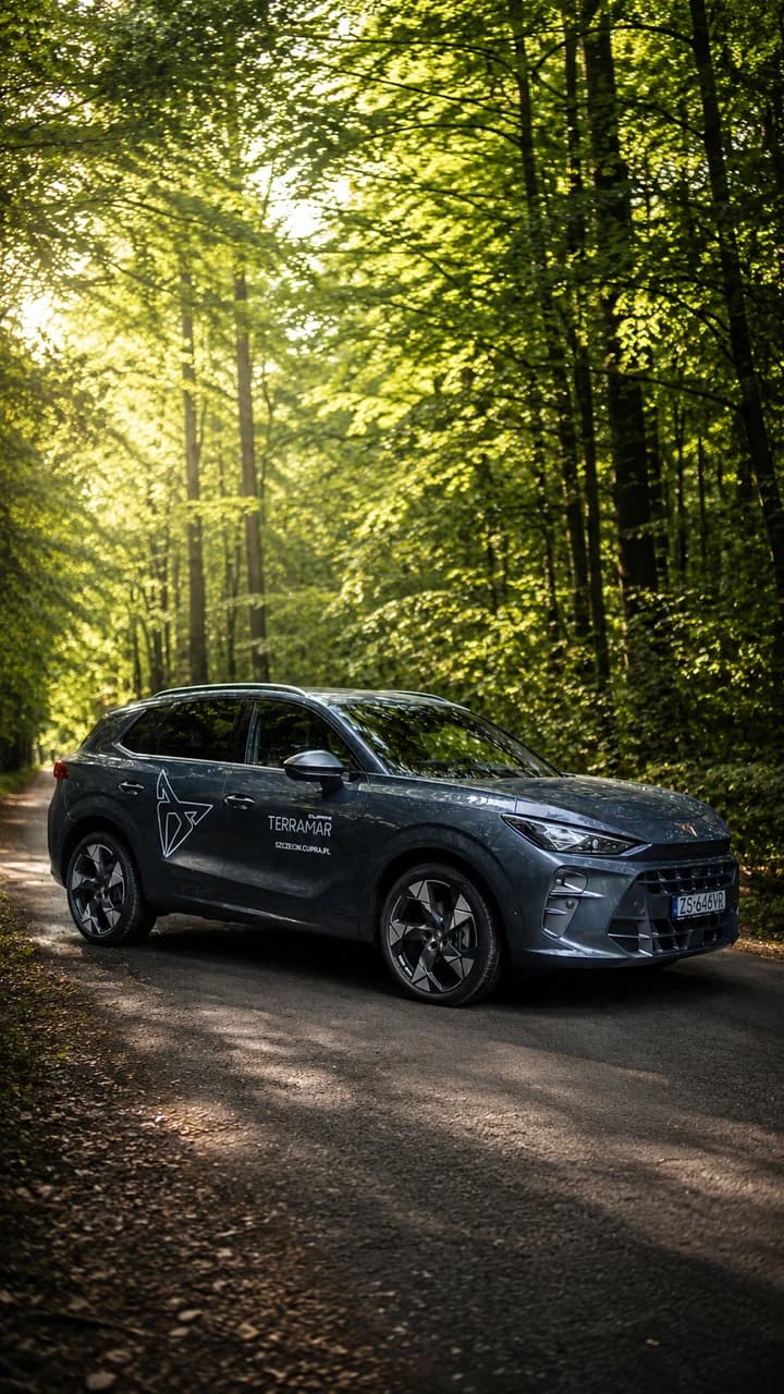 CUPRA Terramar w wiosennym zielonym lesie w Szczecinie