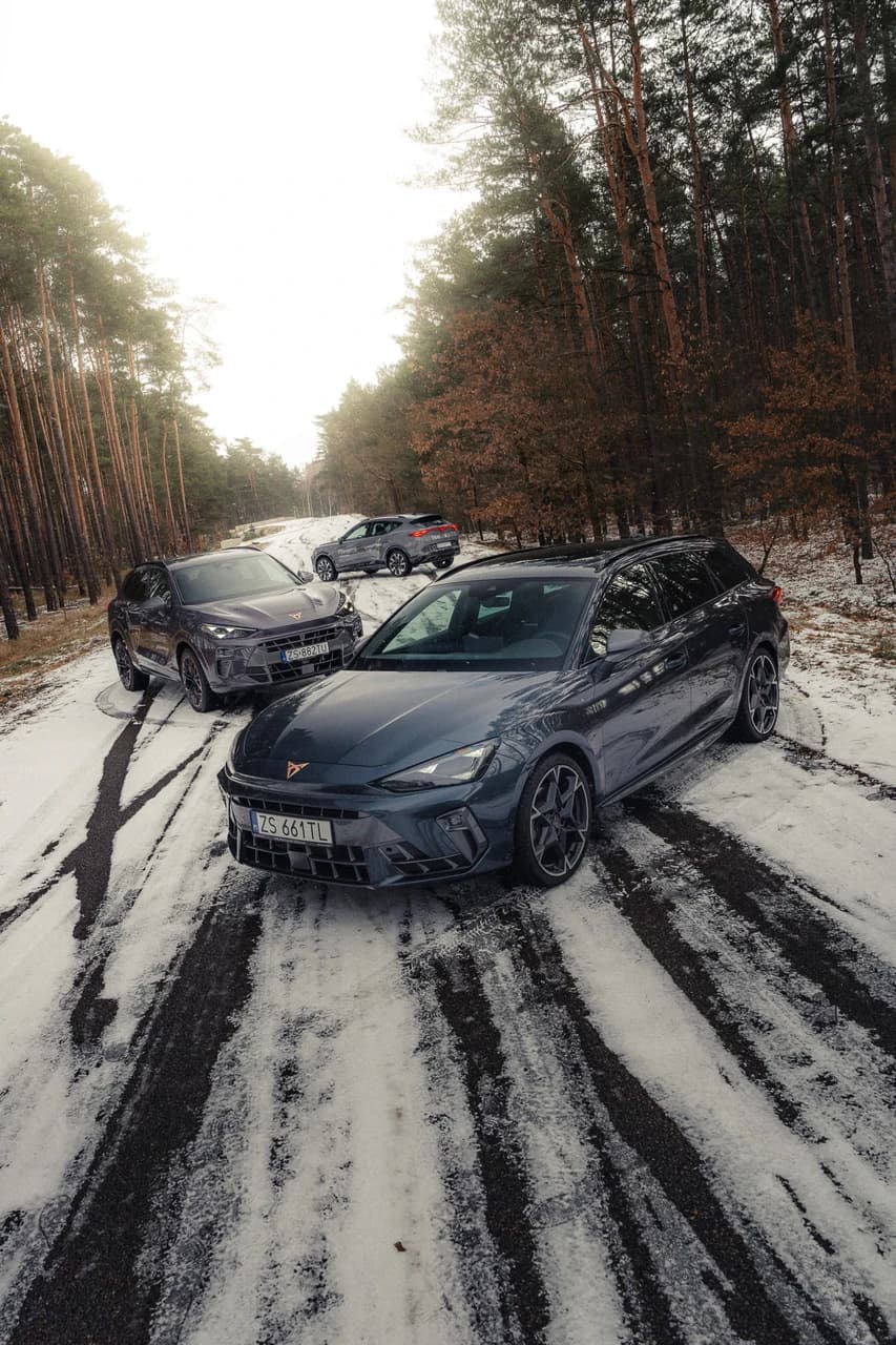 CUPRA Leon Sportstourer na ośnieżonej leśnej drodze